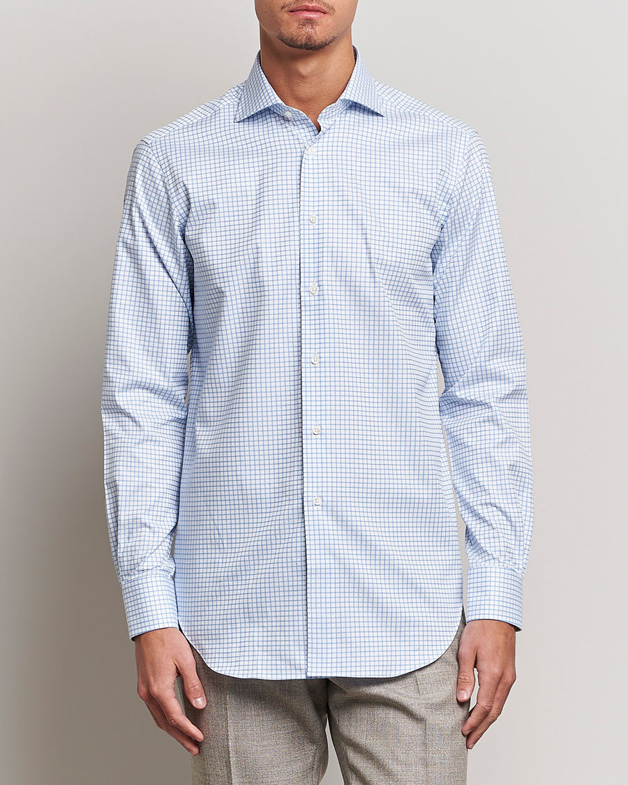 Herren | Hemden | Kamakura Shirts | Slim Fit Twill Spread Shirt Sky Blue Check