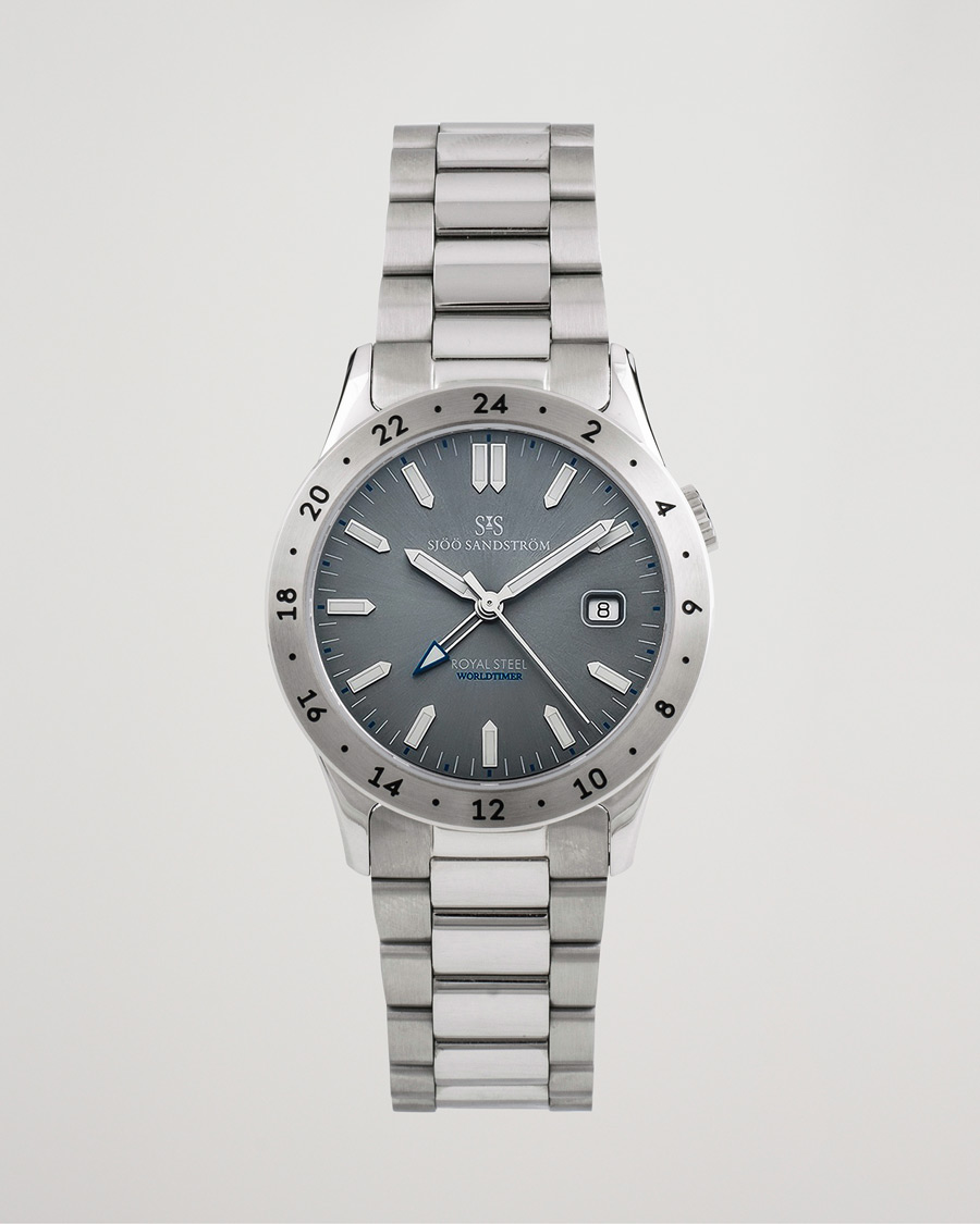 Herren | Sjöö Sandström Pre-Owned Royal Steel Worldtimer 36mm SS-1836-WT Steel/Grey | Sjöö Sandström Pre-Owned | Royal Steel Worldtimer 36mm SS-1836-WT Steel/Grey