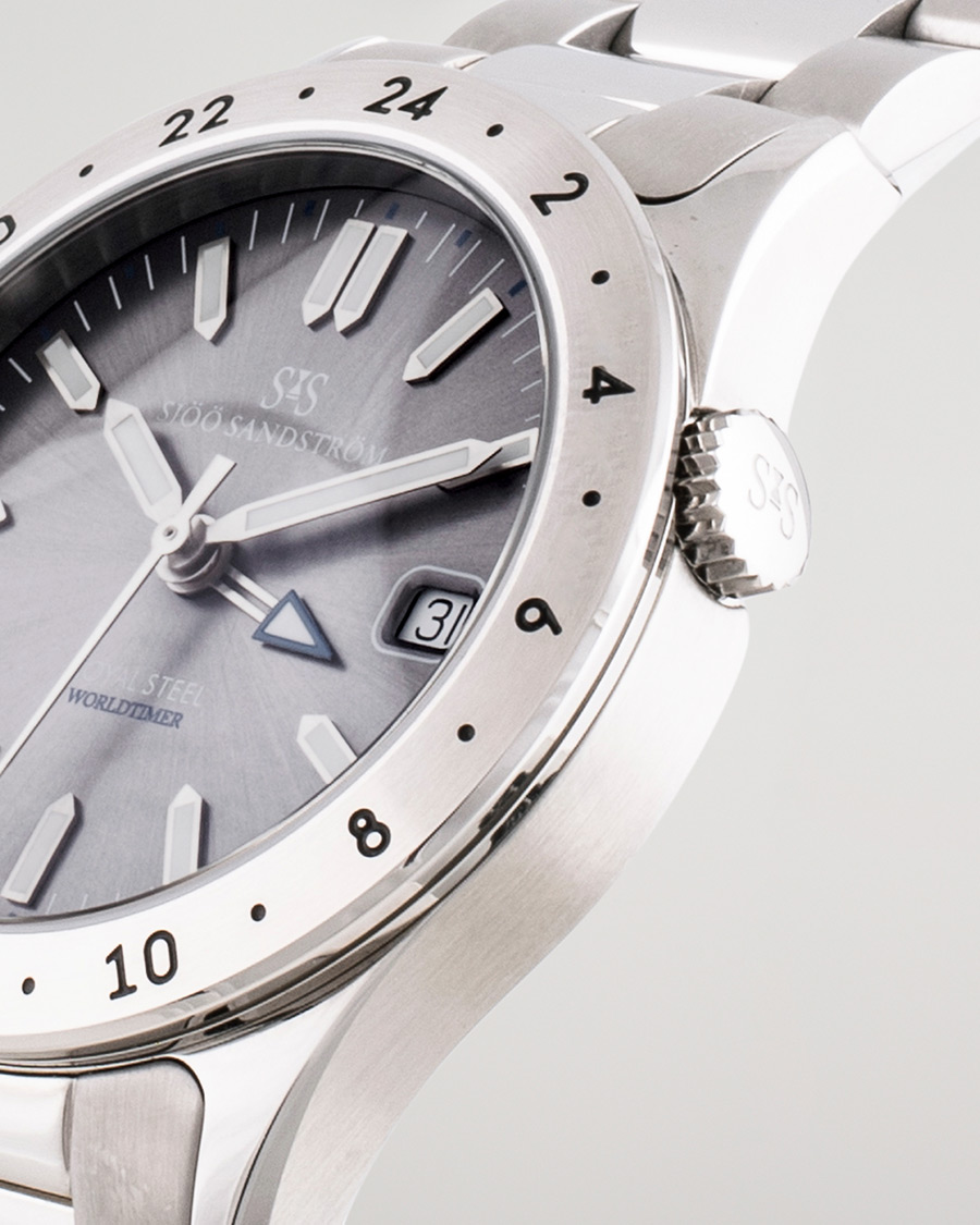 Herren | Sjöö Sandström Pre-Owned Royal Steel Worldtimer 36mm SS-1836-WT Steel/Grey | Sjöö Sandström Pre-Owned | Royal Steel Worldtimer 36mm SS-1836-WT Steel/Grey