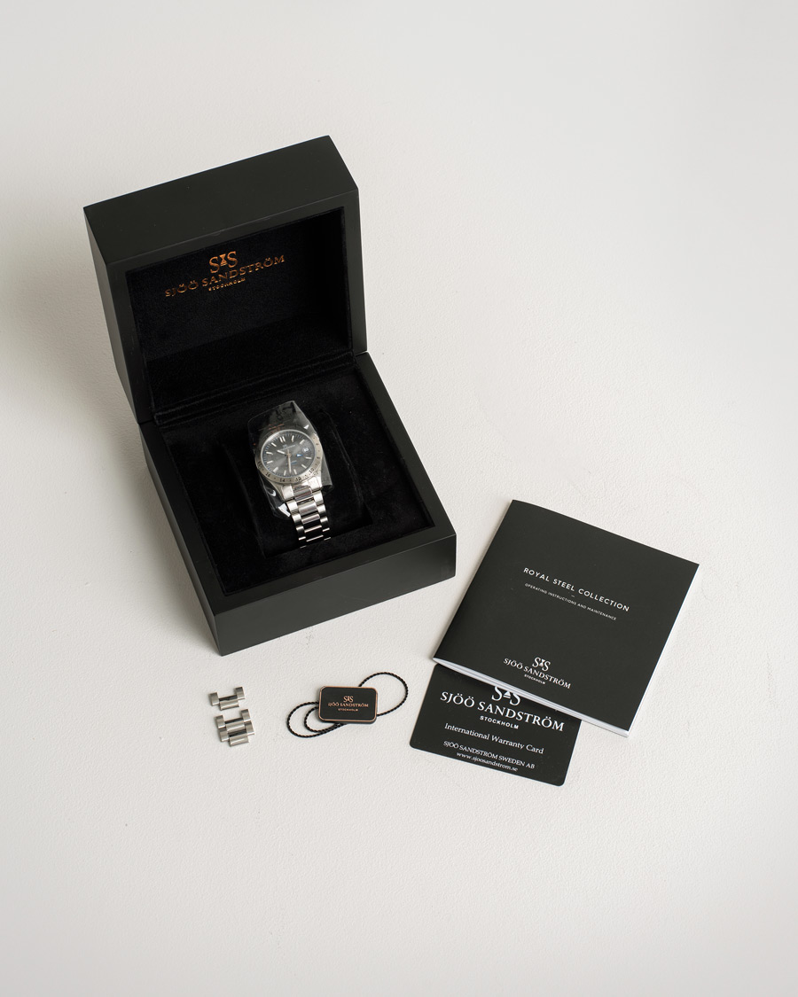 Herren | Sjöö Sandström Pre-Owned Royal Steel Worldtimer 36mm SS-1836-WT Steel/Grey | Sjöö Sandström Pre-Owned | Royal Steel Worldtimer 36mm SS-1836-WT Steel/Grey