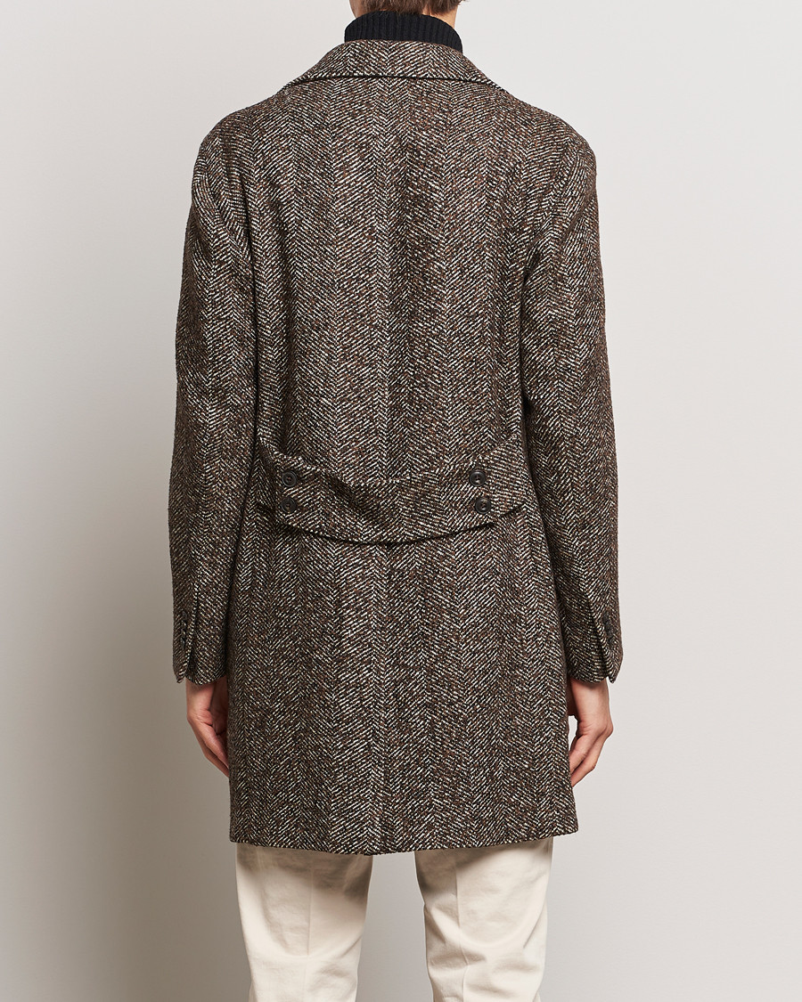 Herren | Jacken | L.B.M. 1911 | Double Breasted Herringbone Wool Coat Brown