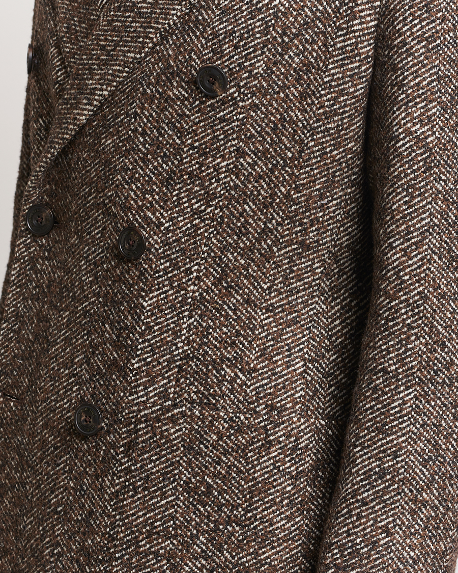 Herren | Jacken | L.B.M. 1911 | Double Breasted Herringbone Wool Coat Brown