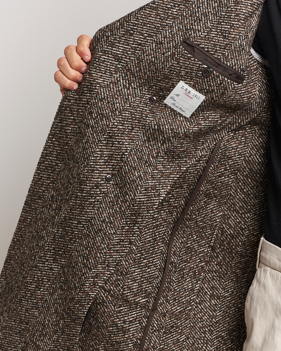 Herren | Jacken | L.B.M. 1911 | Double Breasted Herringbone Wool Coat Brown