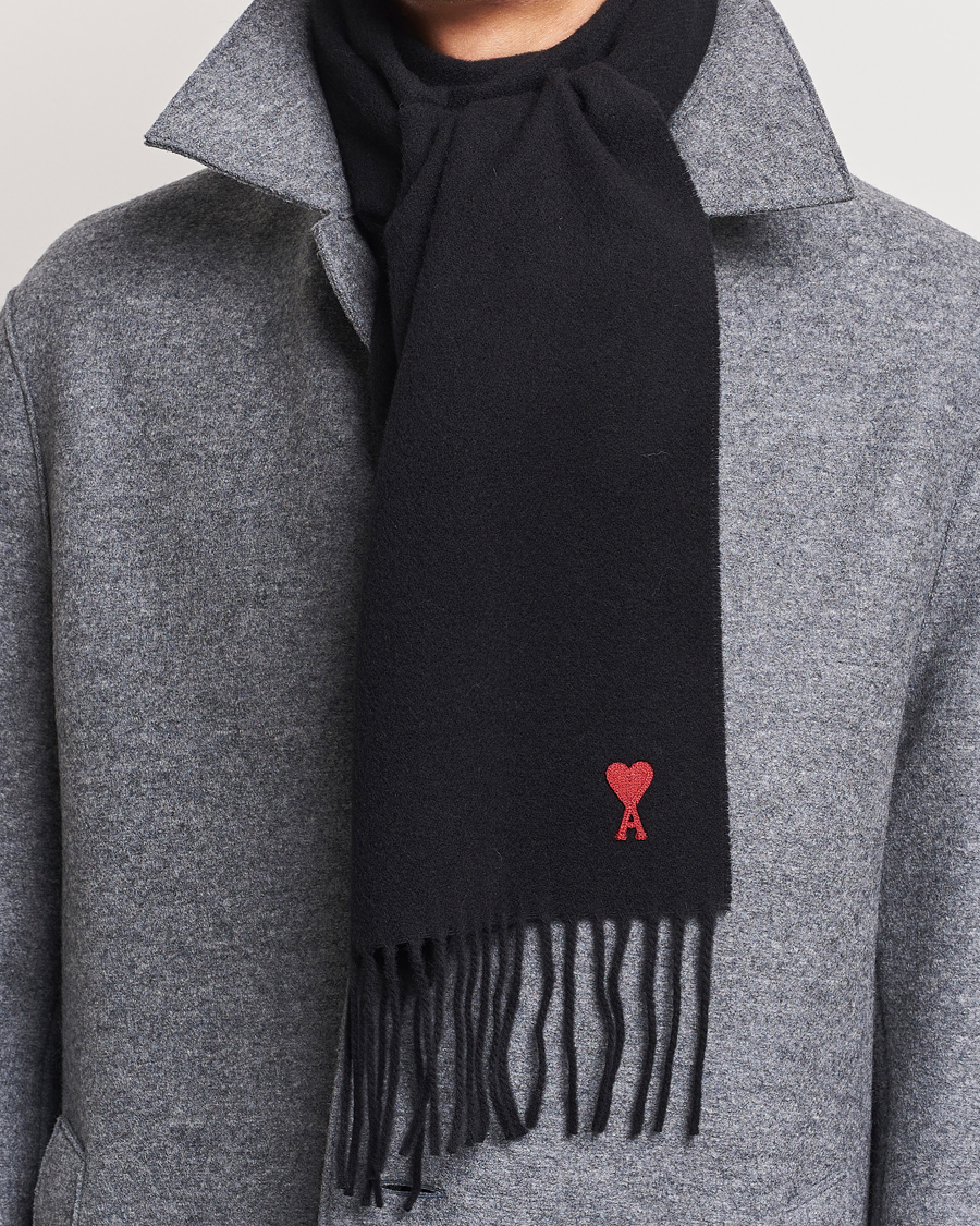 Herren | AMI Heart Logo Scarf Black | AMI | Heart Logo Scarf Black