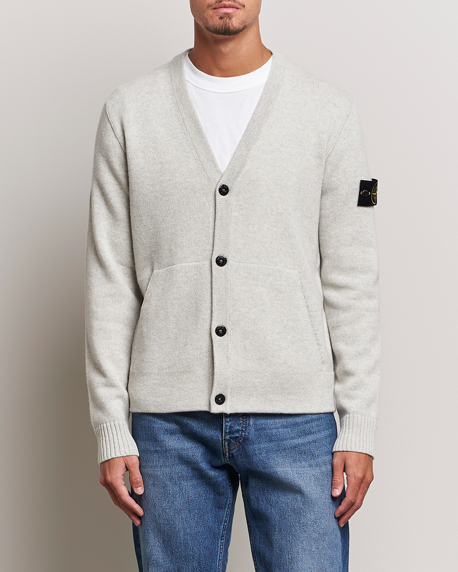 Herren | Pullover | Stone Island | Knitted Geelong Wool Cardigan Pearl Grey