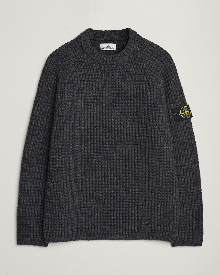 Herren | Pullover | Stone Island | Structured Knitted Pure Wool Sweater Melange Charcoal