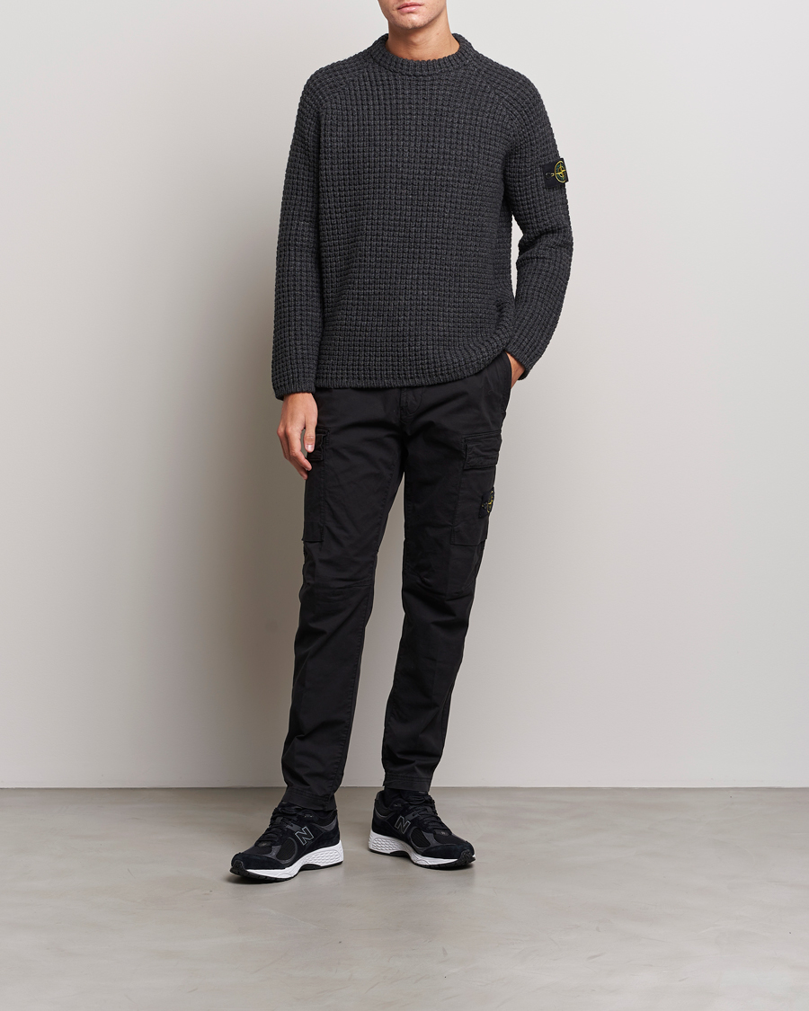 Herren | Pullover | Stone Island | Structured Knitted Pure Wool Sweater Melange Charcoal