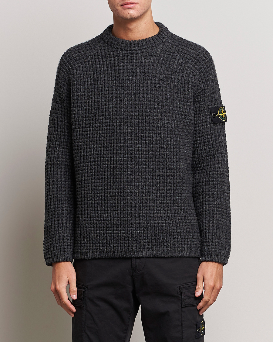 Herren | Pullover | Stone Island | Structured Knitted Pure Wool Sweater Melange Charcoal