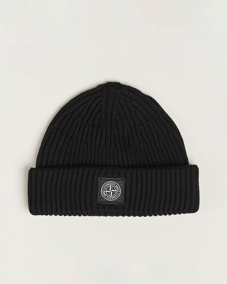 Herren | Stone Island Full Rib Wool Beanie Black | Stone Island | Full Rib Wool Beanie Black
