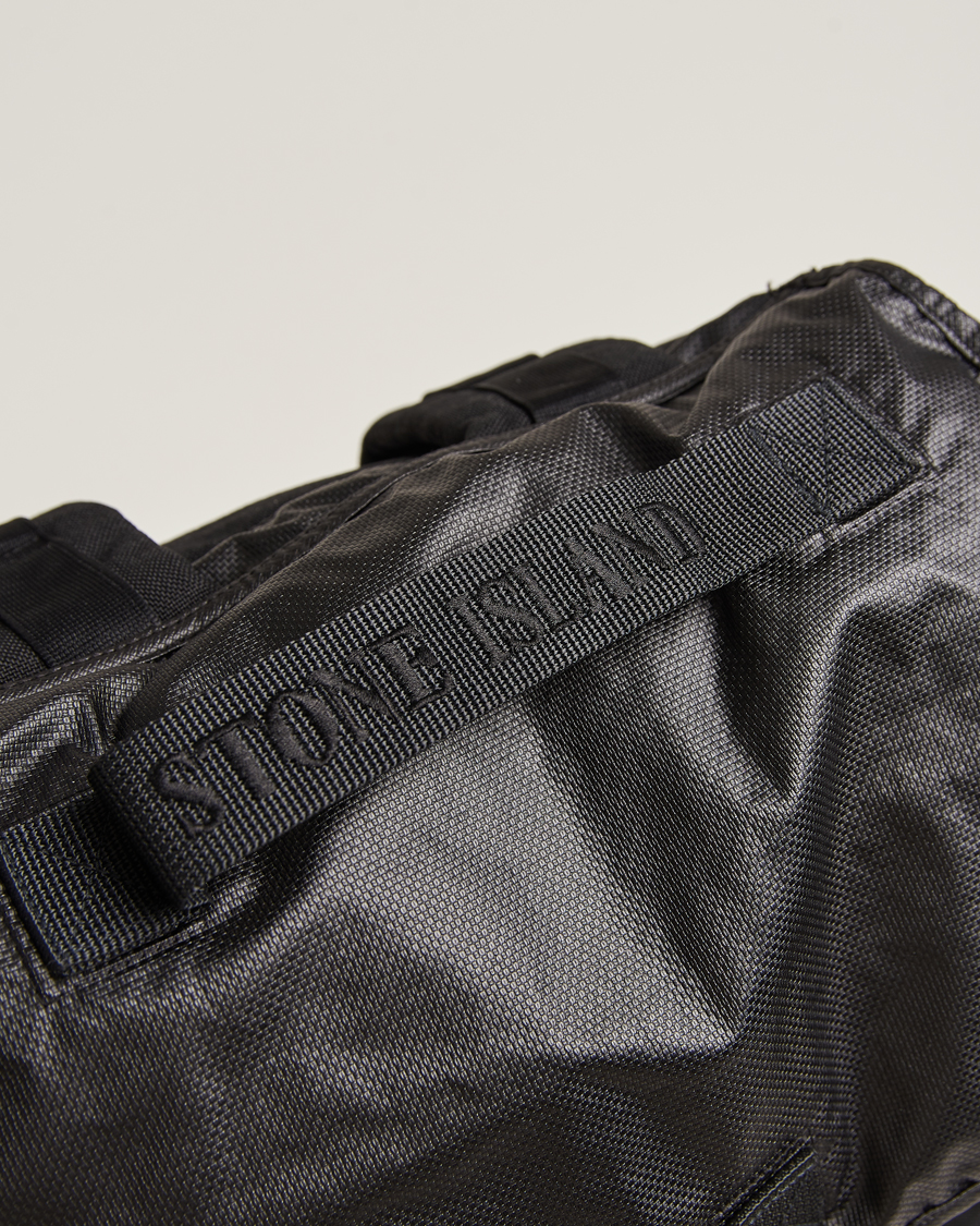 Herren | Stone Island Garment Dyed Mussola Gommata Canvas Backpack Black | Stone Island | Garment Dyed Mussola Gommata Canvas Backpack Black