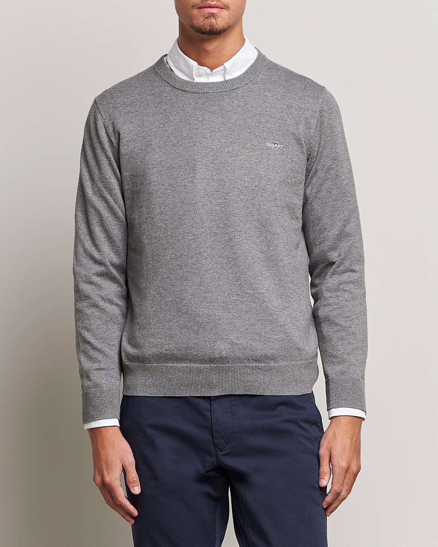 Herren | Pullover | Gant | Classic Cotton Crew Neck Dark Grey Melange
