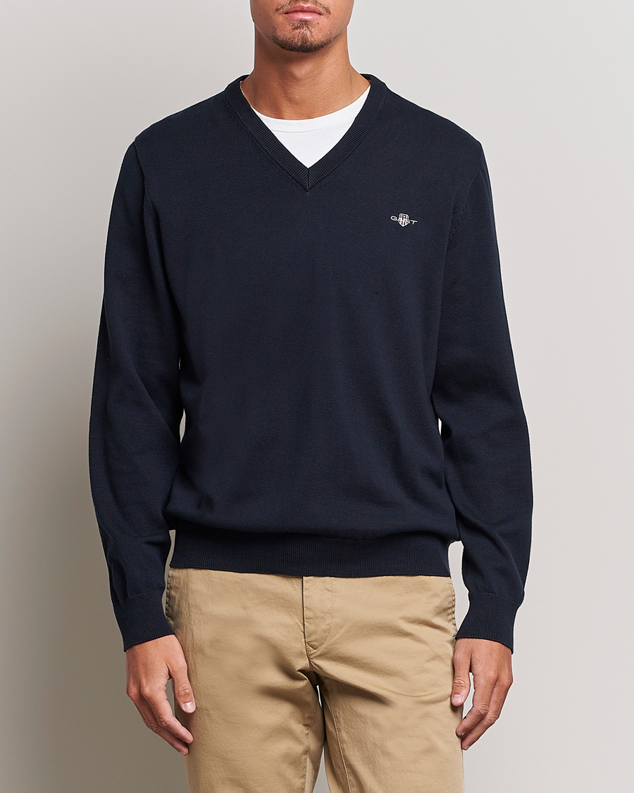 Herren | Pullover | Gant | Classic Cotton V-Neck Evening Blue