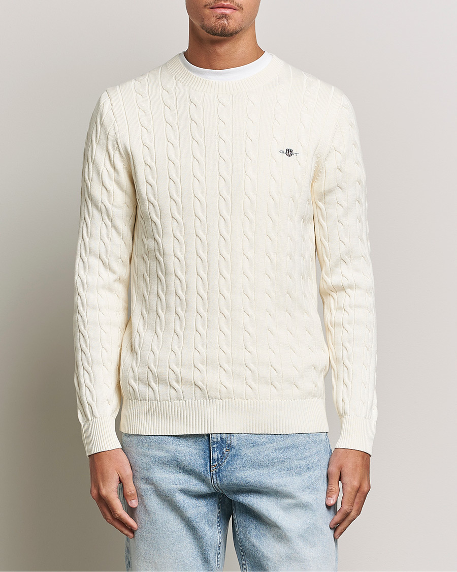 Herren | Kleidung | GANT | Cotton Cable Crew Neck Pullover Cream