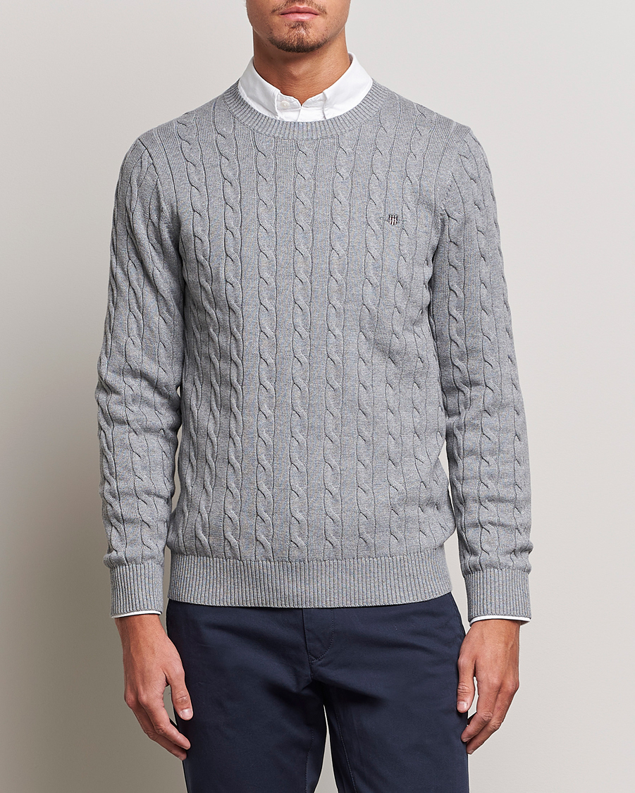 Herren | Kleidung | GANT | Cotton Cable Crew Neck Pullover Grey Melange