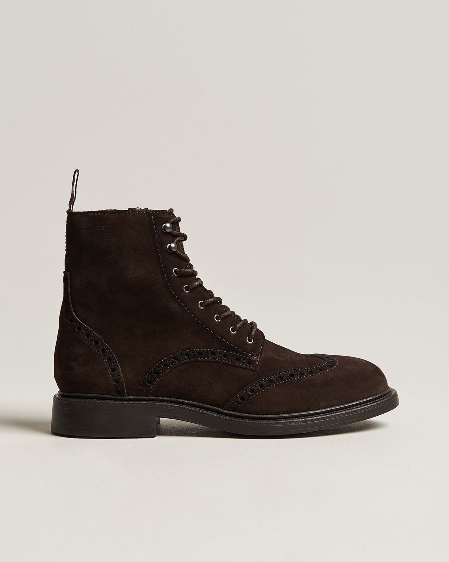Herren | GANT Millbro Suede Brouge Mid Boot Dark Brown | GANT | Millbro Suede Brouge Mid Boot Dark Brown