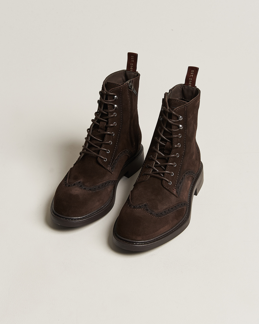 Herren | GANT Millbro Suede Brouge Mid Boot Dark Brown | GANT | Millbro Suede Brouge Mid Boot Dark Brown