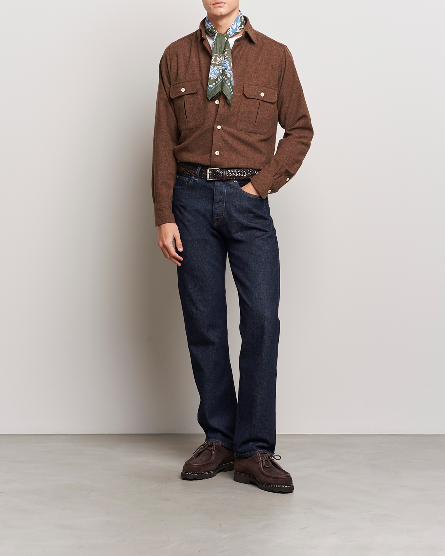 Herren | Hemden | Drake's | Merino Wool Work Shirt Brown