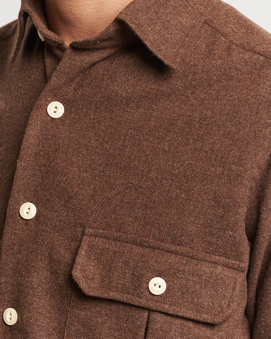 Herren | Hemden | Drake's | Merino Wool Work Shirt Brown