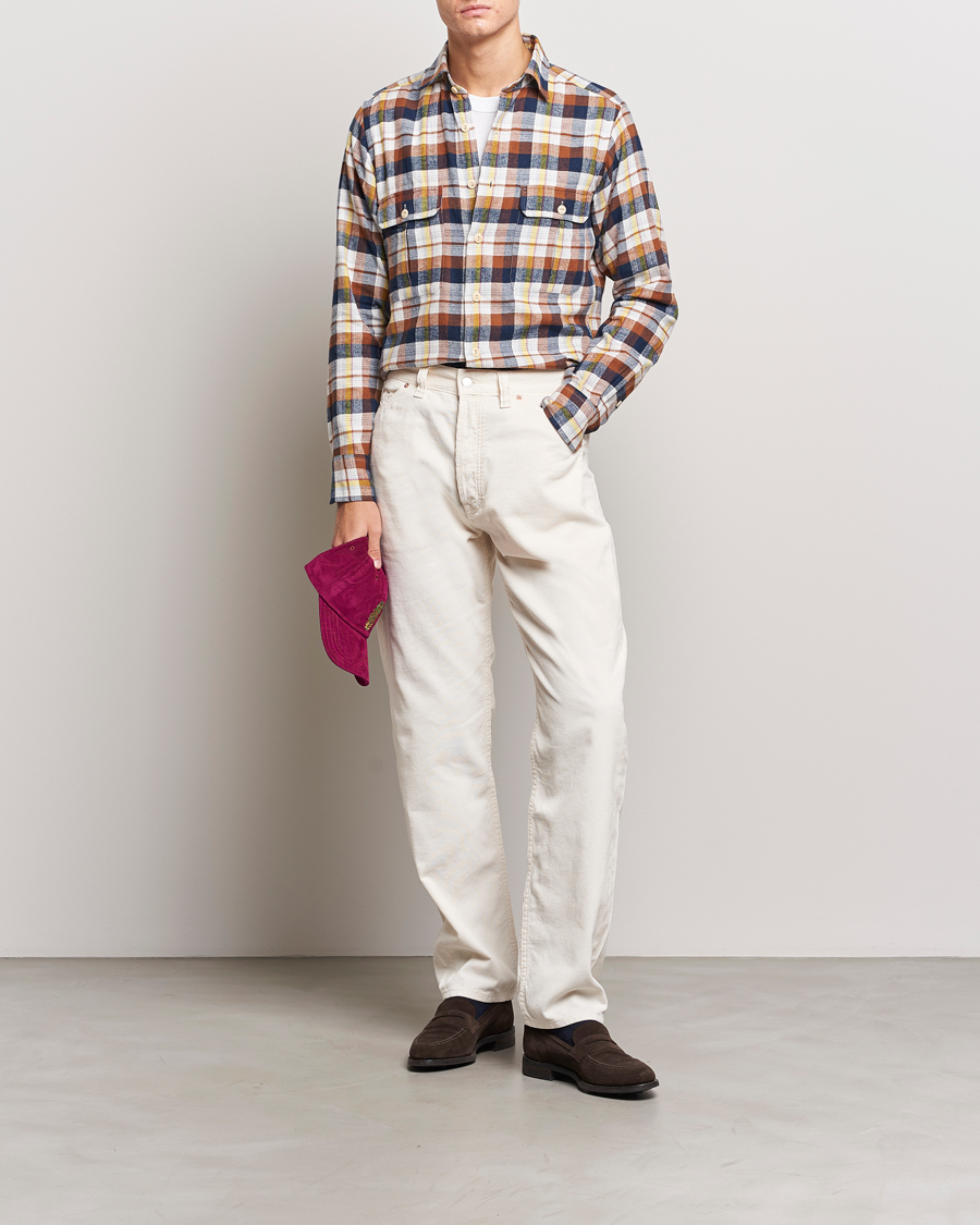 Herren | Hemden | Drake's | Brushed Madras Checked Work Shirt Brown