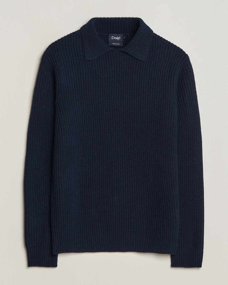 Herren | Pullover | Drake's | Integral Collar Ribbed Jumper Navy