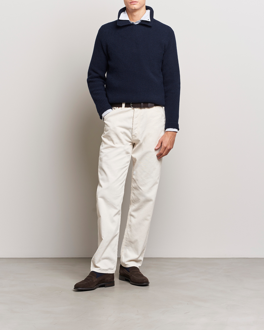 Herren | Pullover | Drake's | Integral Collar Ribbed Jumper Navy