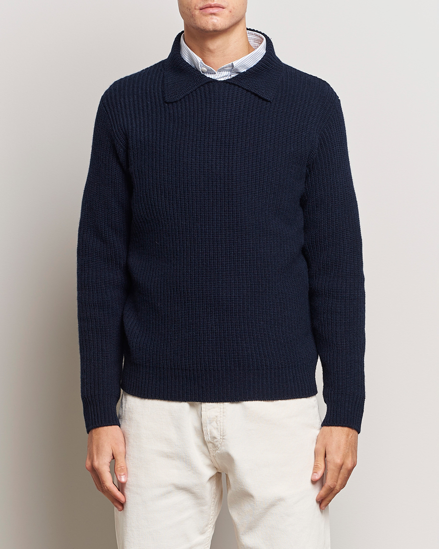 Herren | Pullover | Drake's | Integral Collar Ribbed Jumper Navy