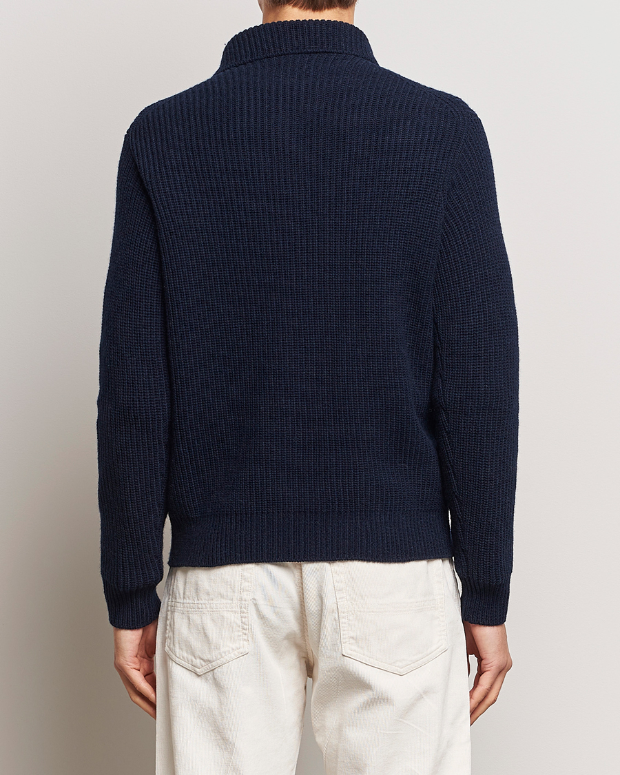Herren | Pullover | Drake's | Integral Collar Ribbed Jumper Navy
