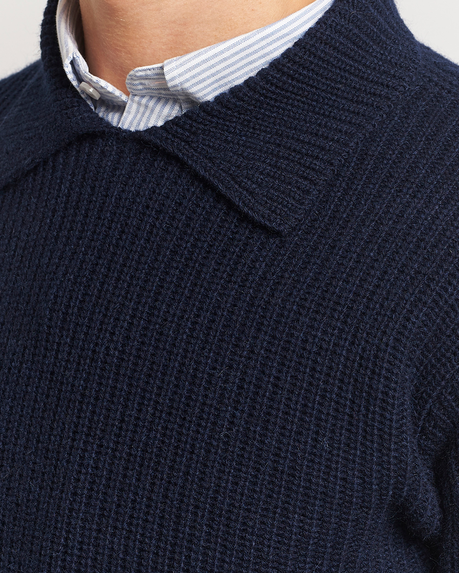 Herren | Pullover | Drake's | Integral Collar Ribbed Jumper Navy