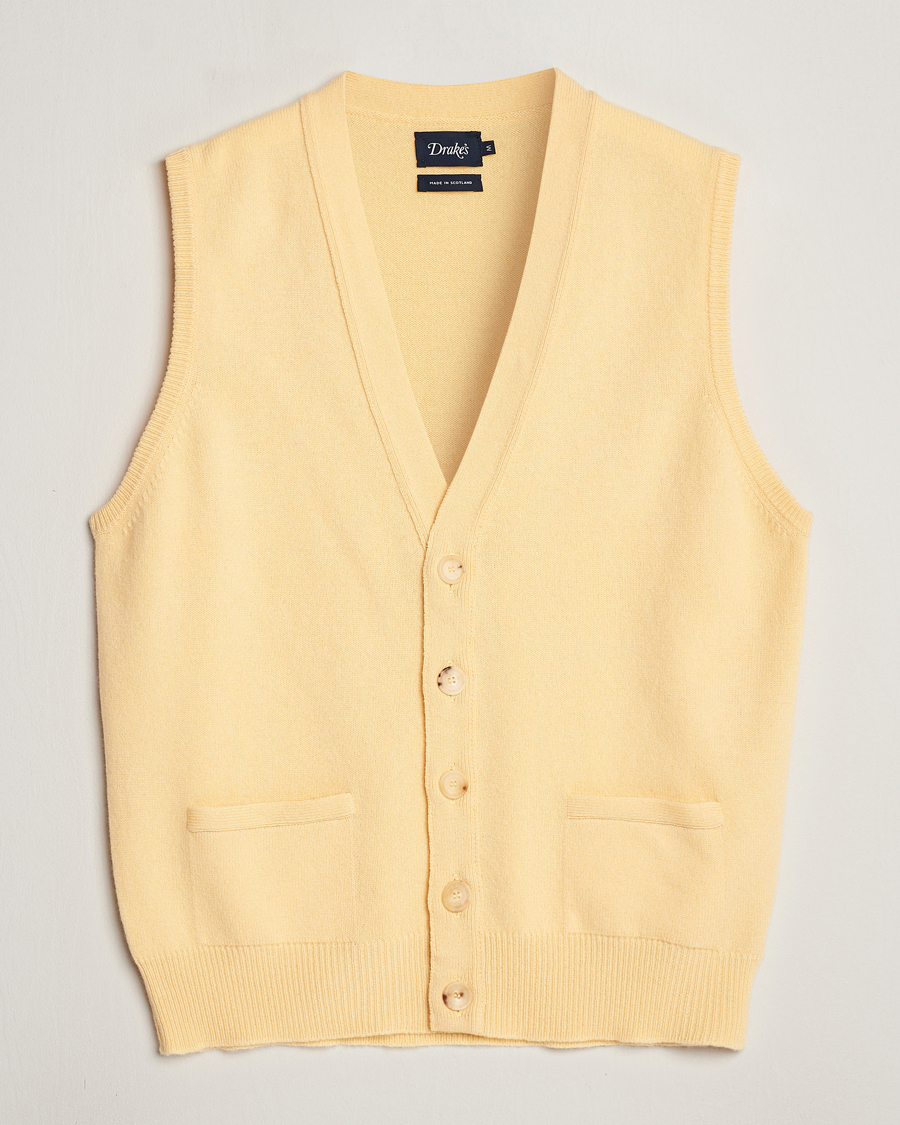 Herren | Pullover | Drake's | Lambswool Vest Cardigan Yellow