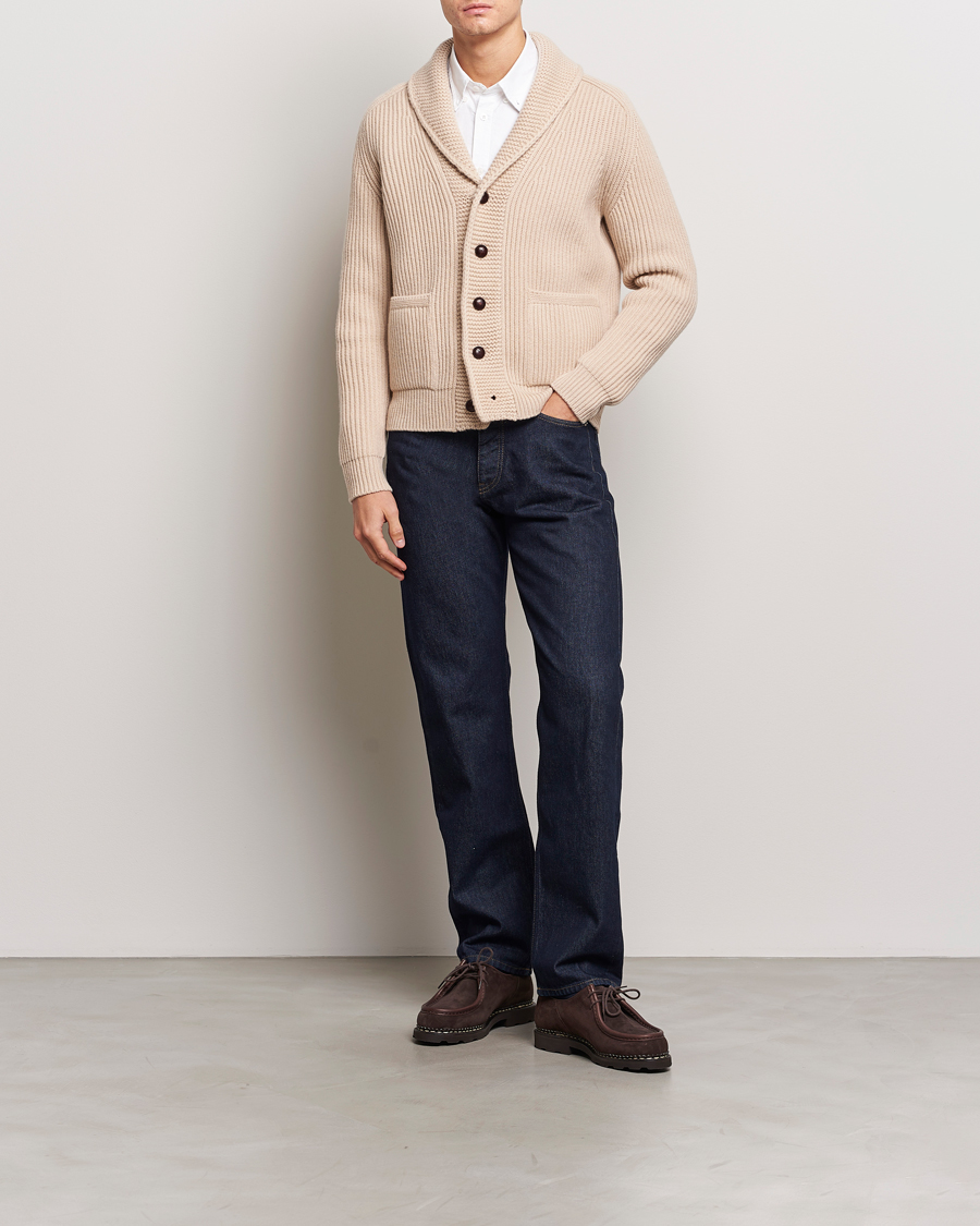 Herren | Pullover | Drake's | Lambswool 6-Ply Shawl Collar Cardigan Ecru