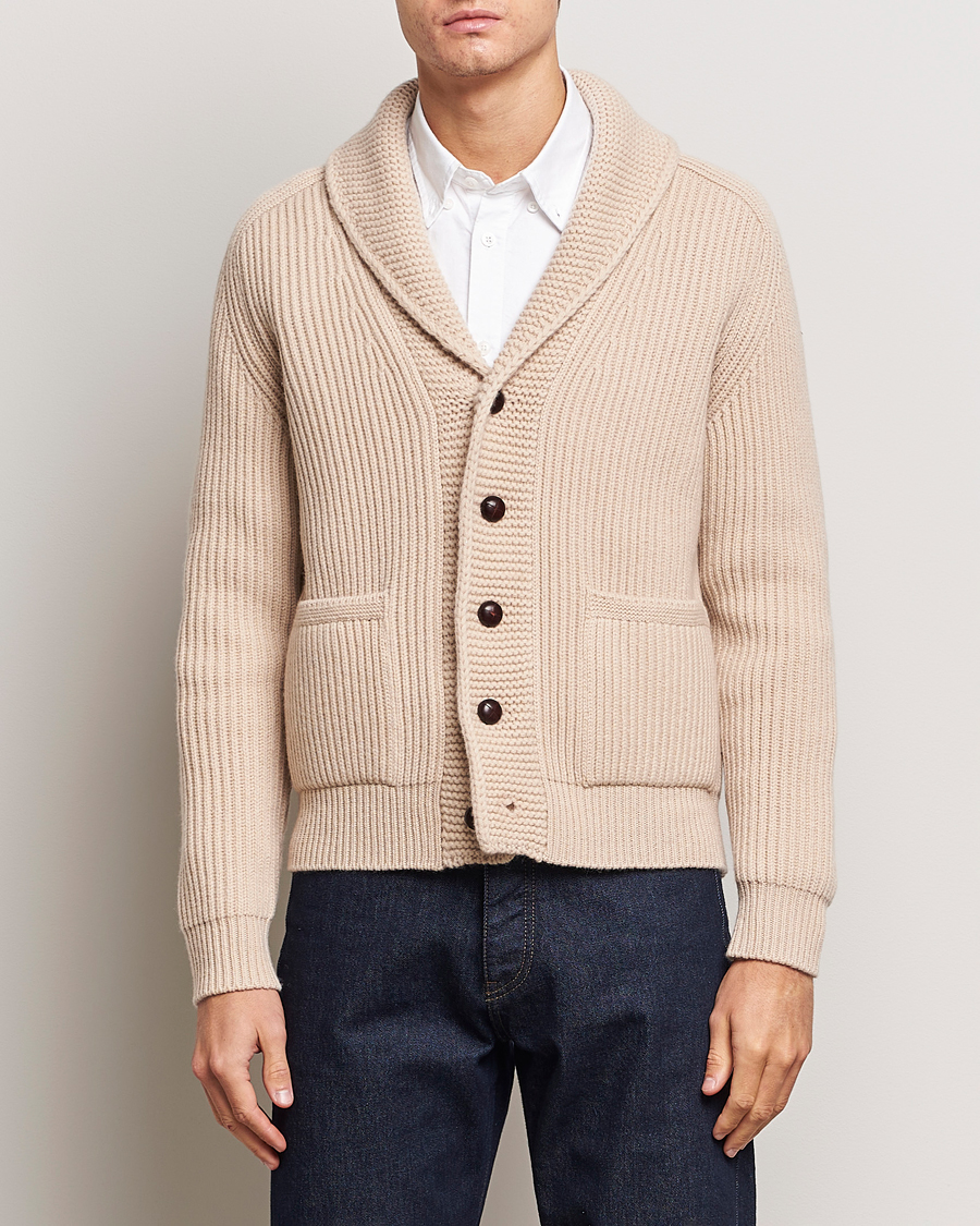 Herren | Pullover | Drake's | Lambswool 6-Ply Shawl Collar Cardigan Ecru