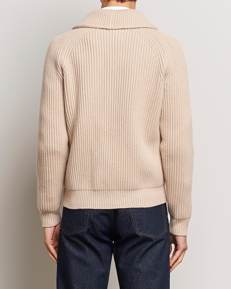 Herren | Pullover | Drake's | Lambswool 6-Ply Shawl Collar Cardigan Ecru