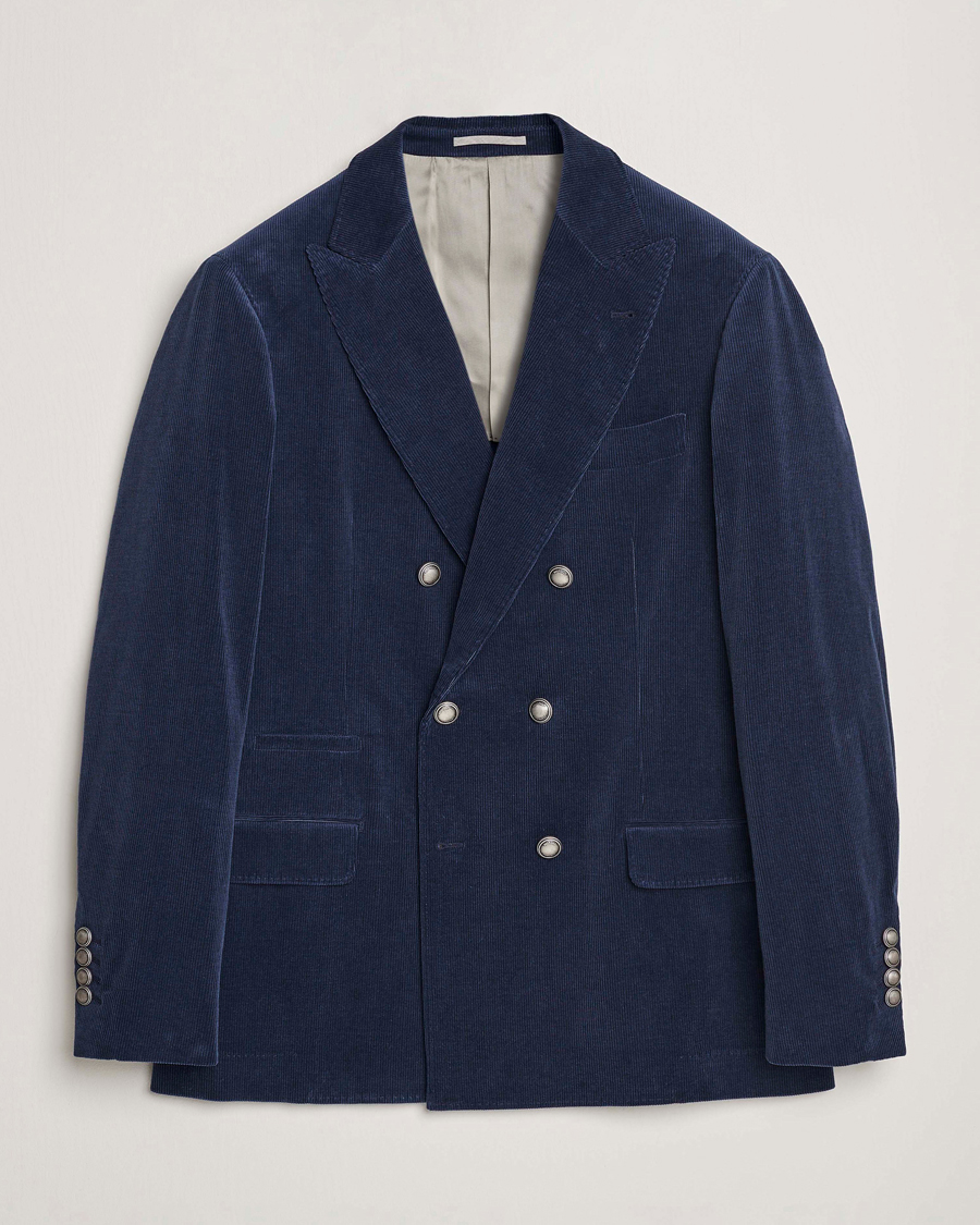 Herren | Sakkos | Brunello Cucinelli | Double Breasted Corduroy Blazer Royal Blue