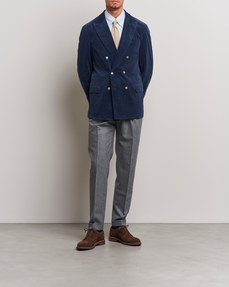 Herren | Sakkos | Brunello Cucinelli | Double Breasted Corduroy Blazer Royal Blue