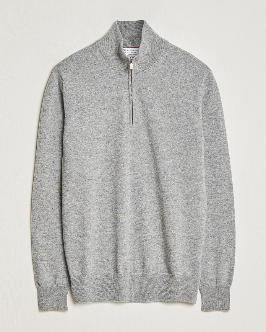 Herren | Pullover | Brunello Cucinelli | 2 Ply Cashmere Half Zip Light Grey