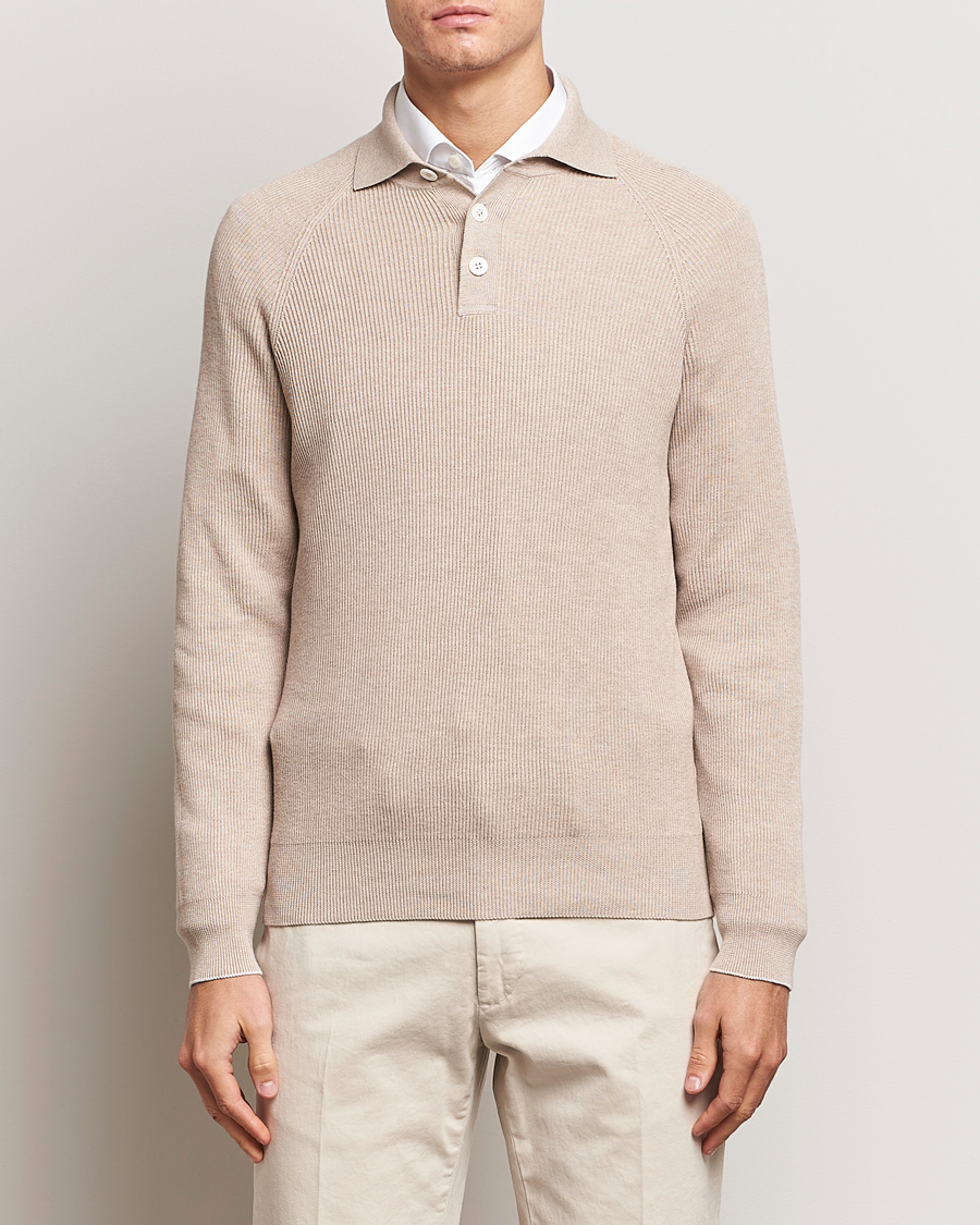 Herren | Pullover | Brunello Cucinelli | Long Sleeve Knitted Polo Light Beige