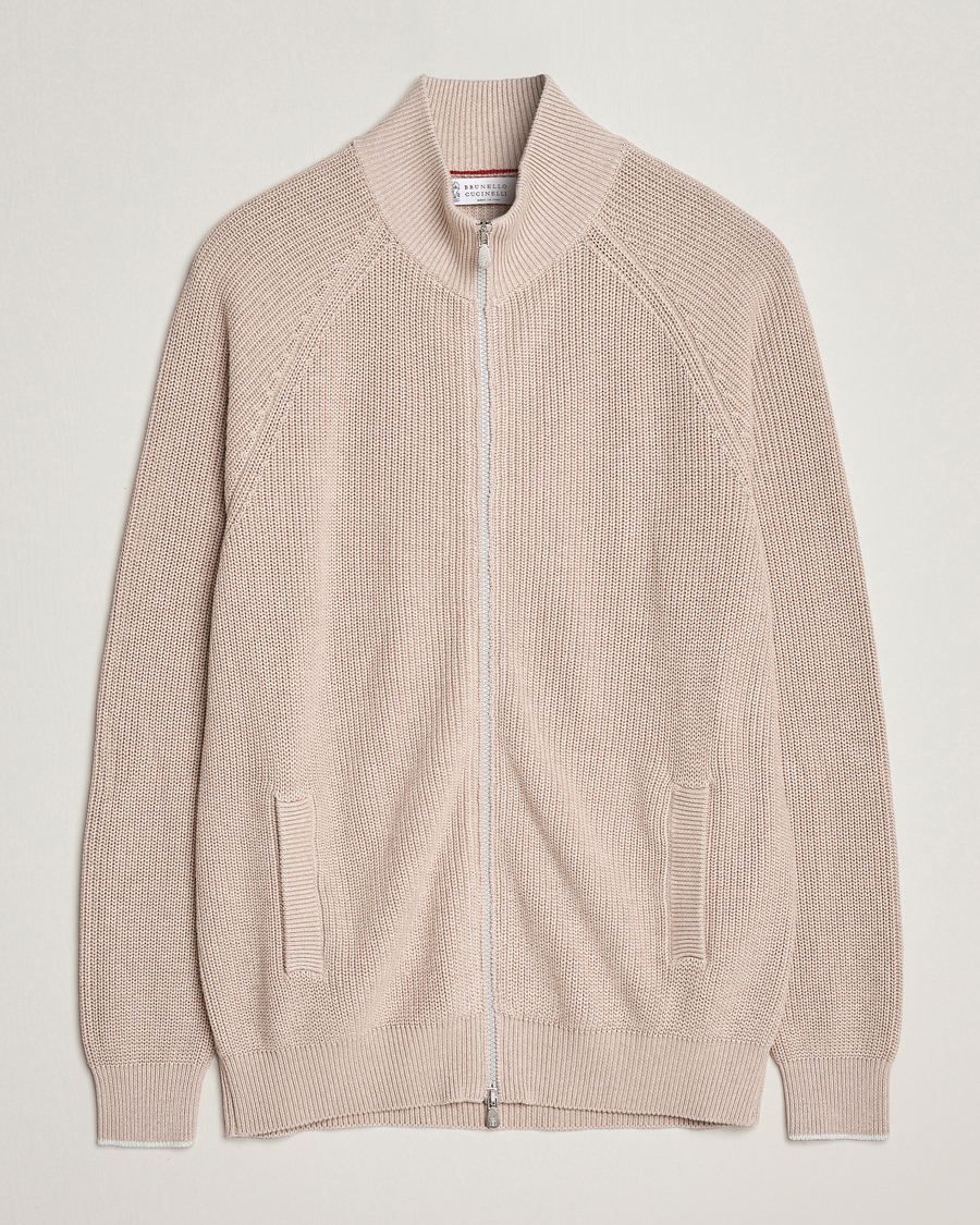 Herren | Pullover | Brunello Cucinelli | Rib Wool Zip Cardigan Light Beige
