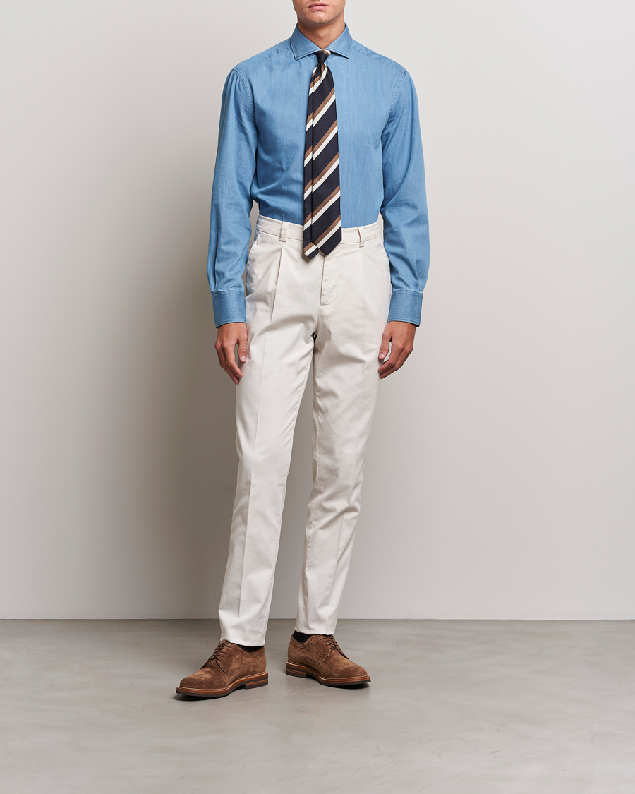 Herren | Hemden | Brunello Cucinelli | Slim Fit Denim Shirt Indigo Blue