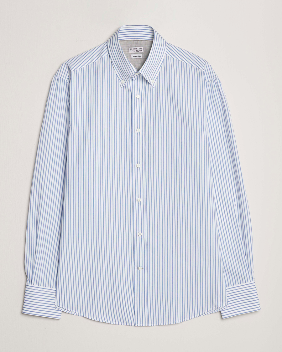 Herren | Hemden | Brunello Cucinelli | Slim Fit Button Down Shirt Light Blue Stripe