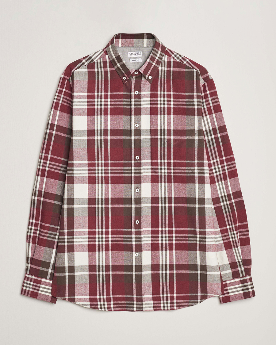 Herren | Hemden | Brunello Cucinelli | Slim Fit Button Down Madras Shirt Burgundy