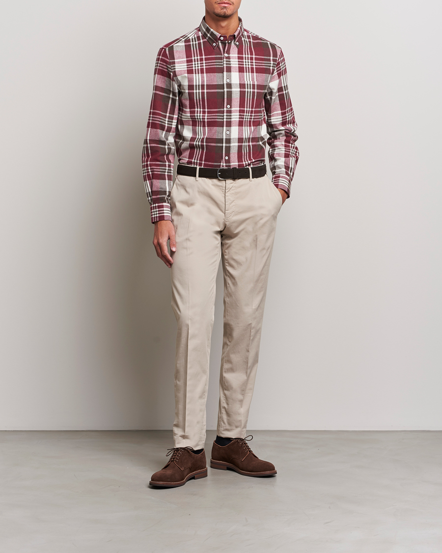 Herren | Hemden | Brunello Cucinelli | Slim Fit Button Down Madras Shirt Burgundy