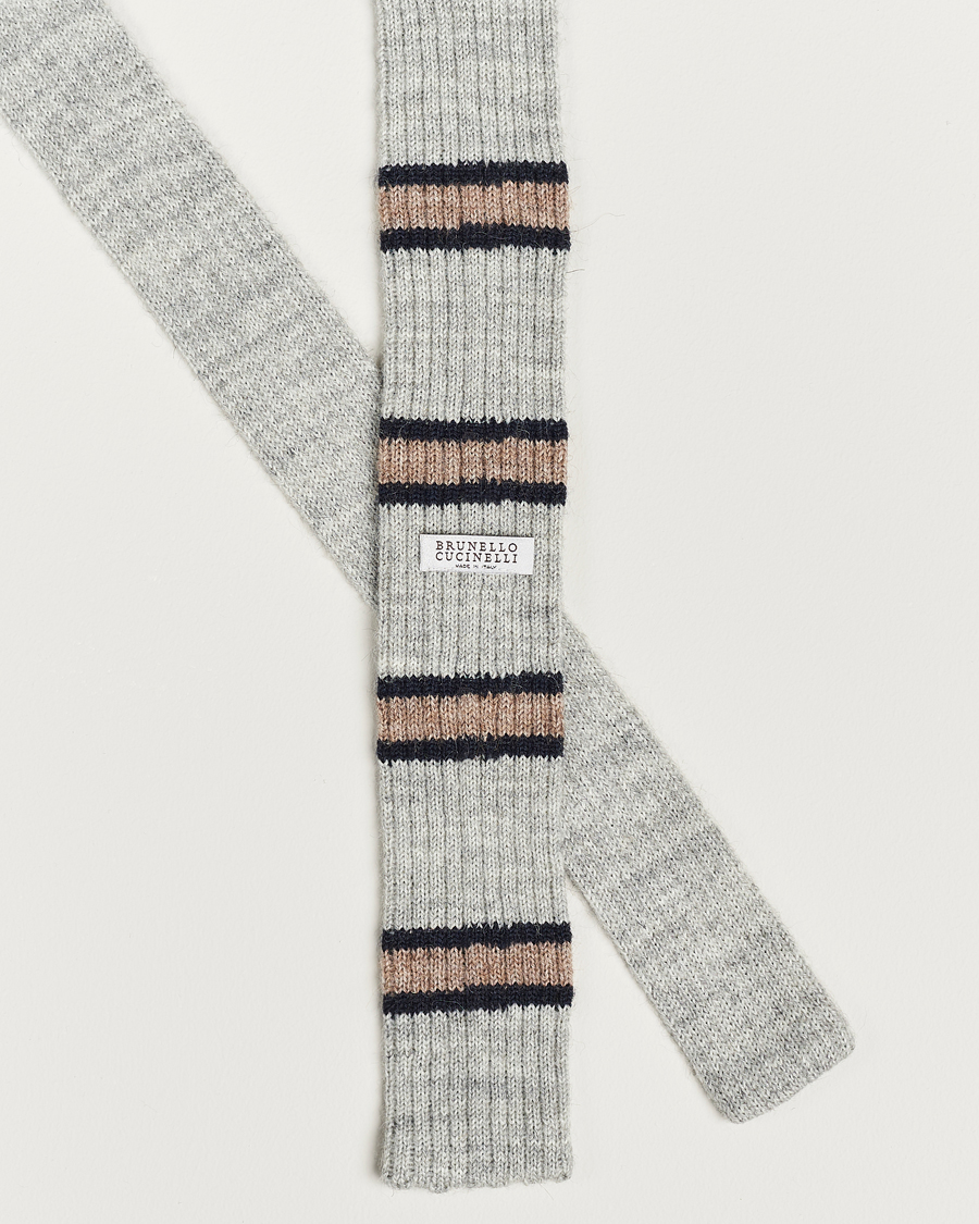 Herren | Brunello Cucinelli Stripe Knit Tie Grey/Navy | Brunello Cucinelli | Stripe Knit Tie Grey/Navy