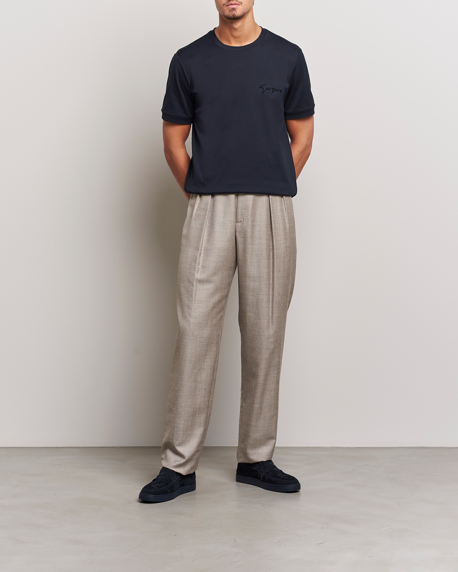 Herren | T-Shirts | Giorgio Armani | Embroidered Signature T-Shirt Navy