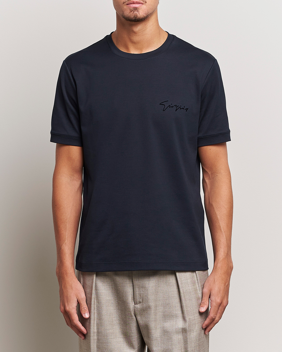 Herren | T-Shirts | Giorgio Armani | Embroidered Signature T-Shirt Navy