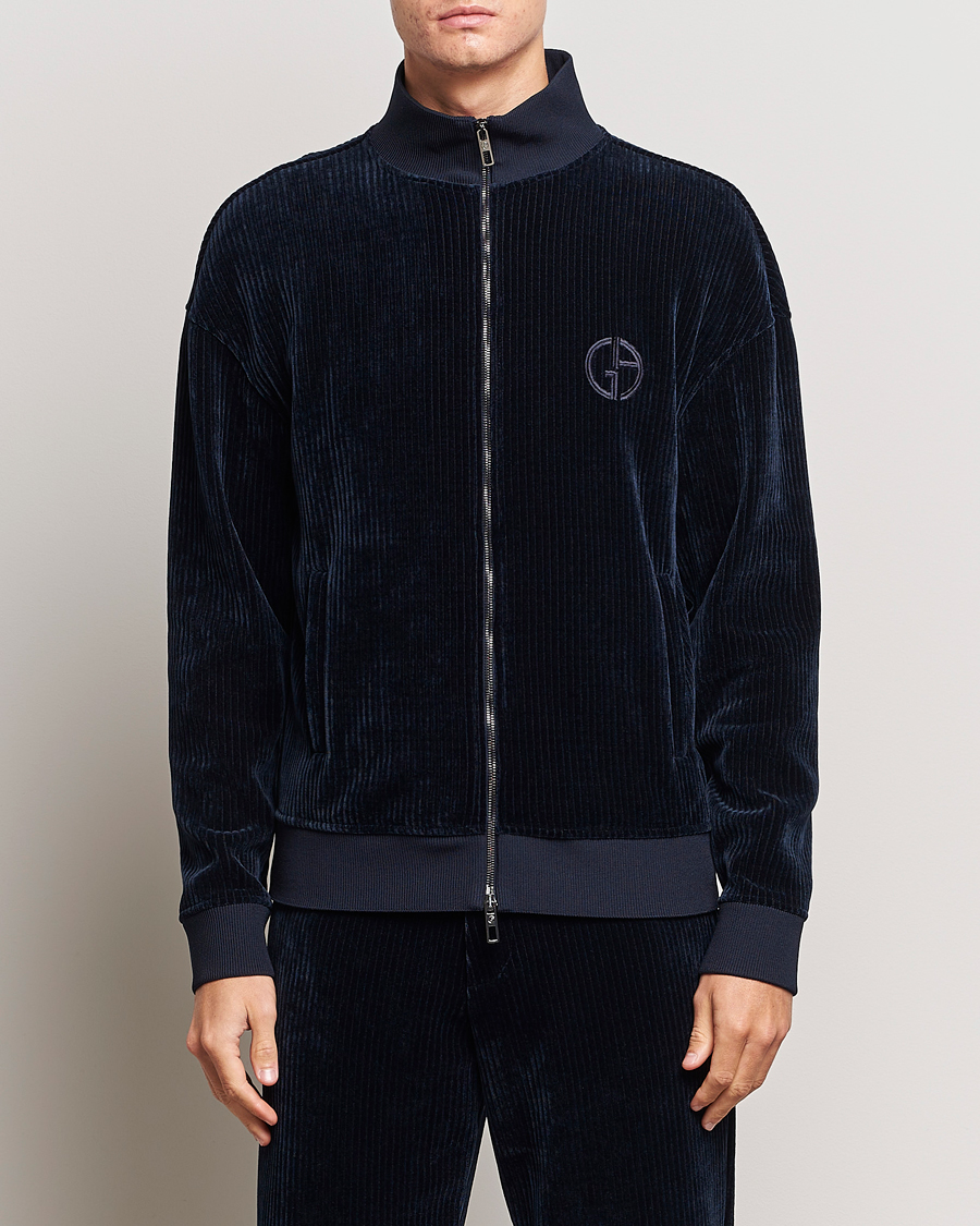 Herren | Pullover | Giorgio Armani | Jersey Corduroy Zip Sweater Navy