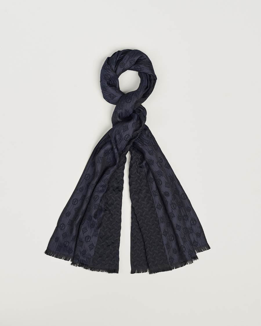 Herren | Giorgio Armani Wool/Silk Monogram Scarf Navy | Giorgio Armani | Wool/Silk Monogram Scarf Navy