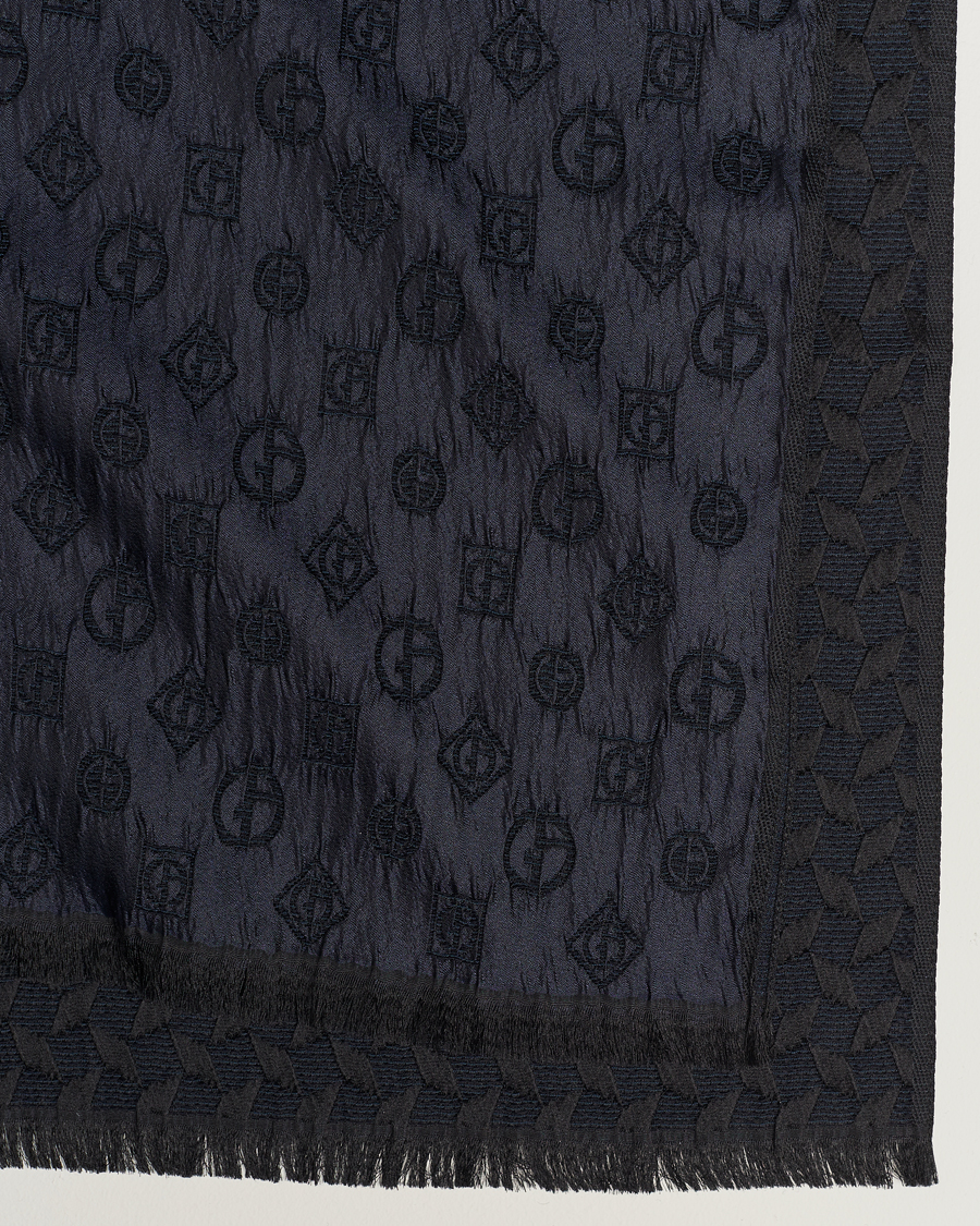 Herren | Giorgio Armani Wool/Silk Monogram Scarf Navy | Giorgio Armani | Wool/Silk Monogram Scarf Navy
