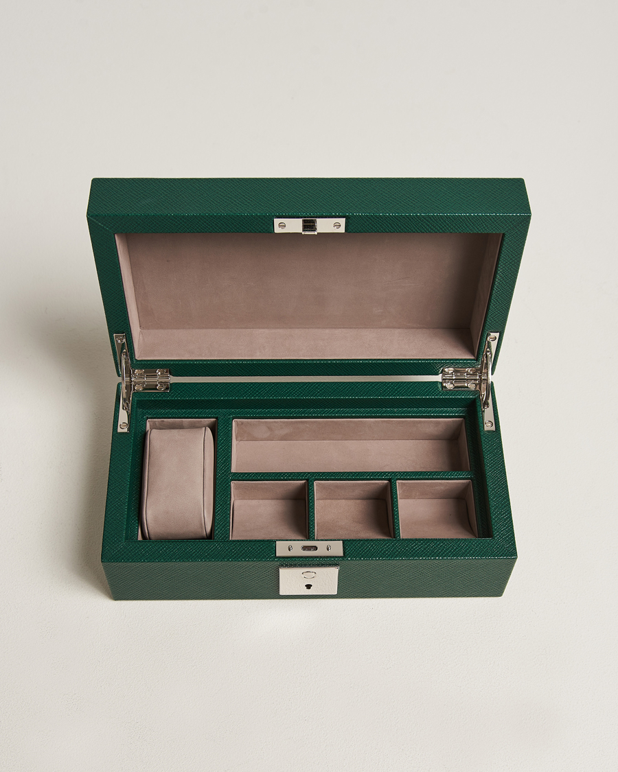 Herren | Smythson Panama Lockable Watch And Cufflink Box Forest Green | Smythson | Panama Lockable Watch And Cufflink Box Forest Green