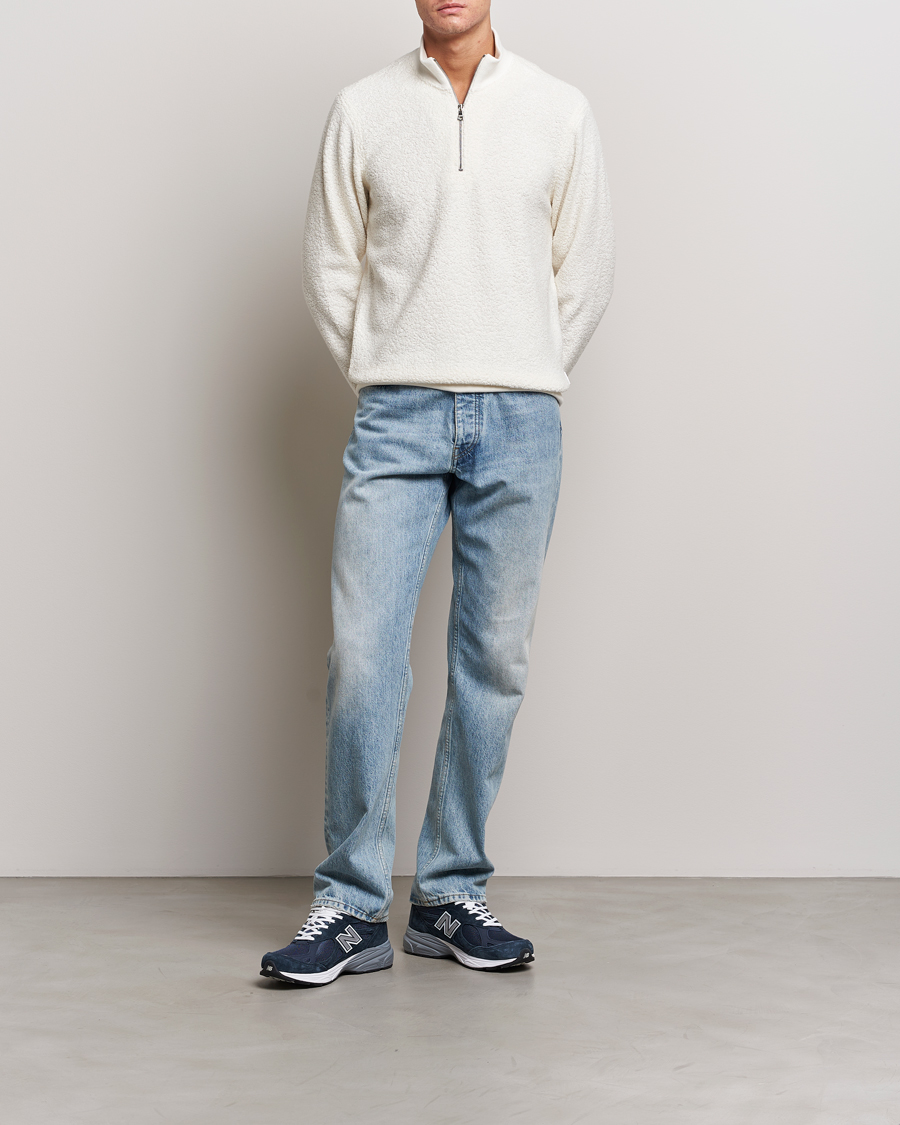 Herren | Pullover | Orlebar Brown | Isar Fleece Cashmere Half-Zip White Sand