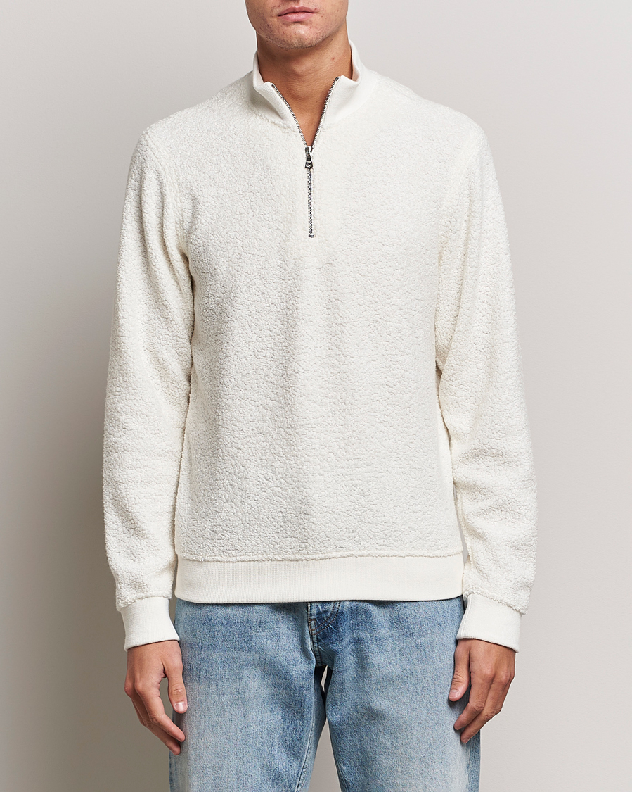 Herren | Pullover | Orlebar Brown | Isar Fleece Cashmere Half-Zip White Sand